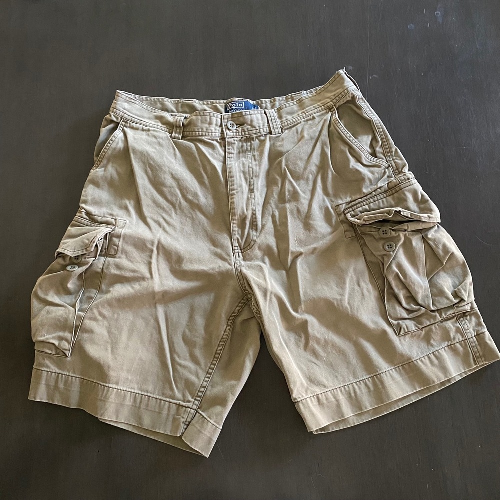 Polo Ralph Lauren Classic 67 Chino Cargo Shorts Mens 36 Khaki Tan Cotton Utility